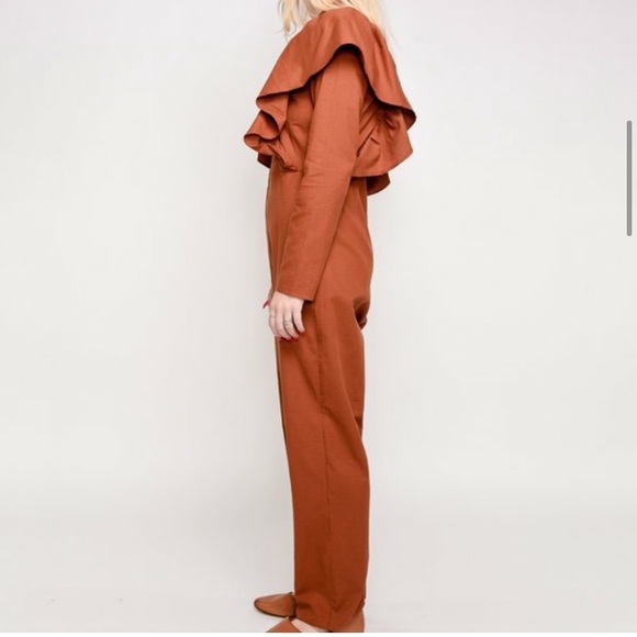 ❌SOLD❌ NWOT Rita Row x Free People Lola Ruffled Orange Microchecks Jumpsuit - Picture 4 of 8